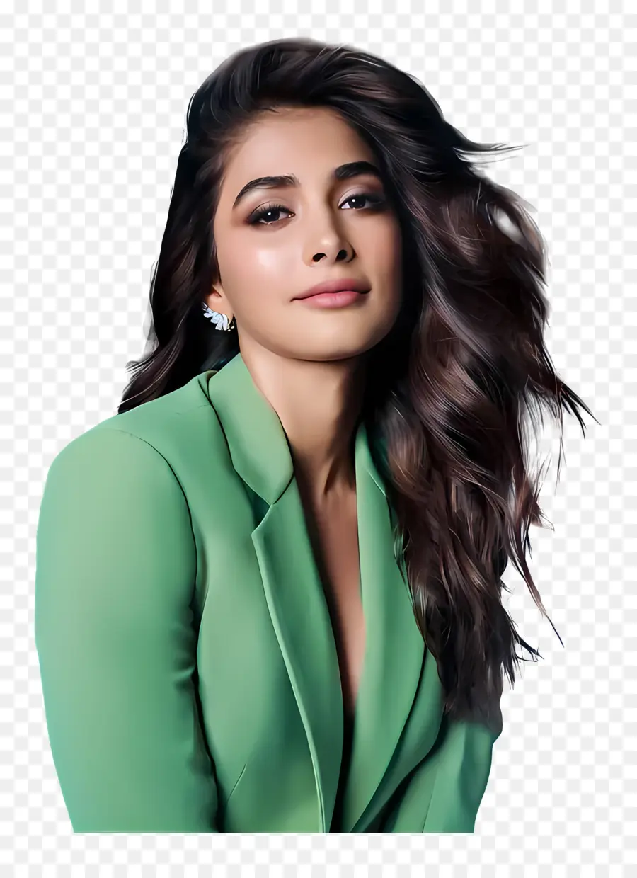 Pooja Hegde，Femme En Tenue Verte PNG