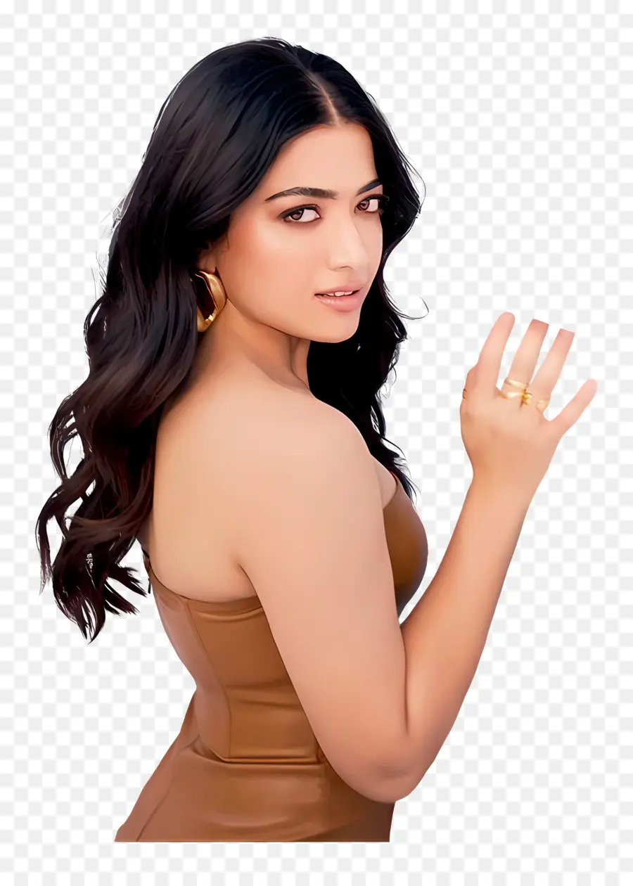 Rashmika Mandanna，Robe Marron PNG