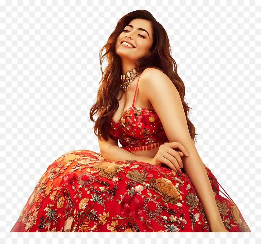 Rashmika Mandanna，Femme En Robe Rouge PNG