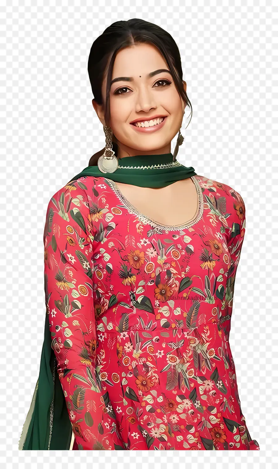 Rashmika Mandanna，Femme En Robe à Fleurs PNG