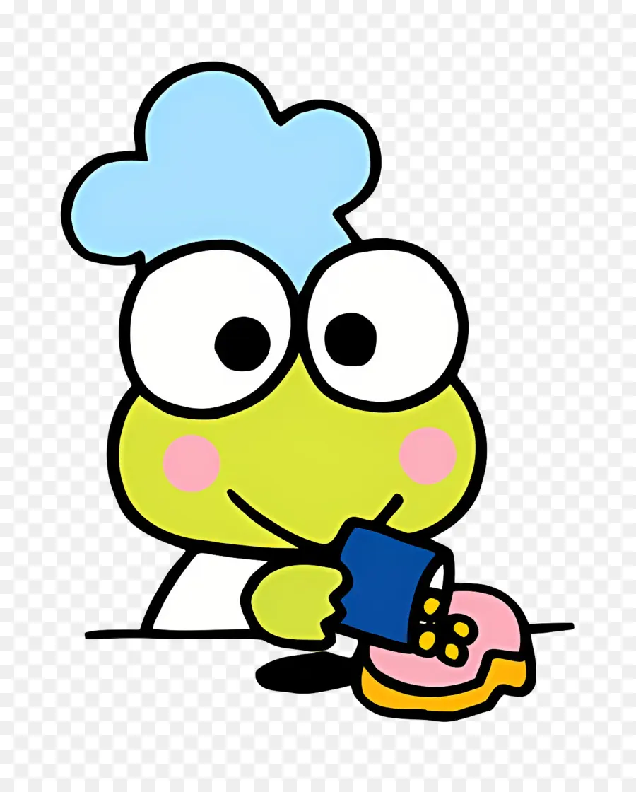 Keroppi，Chef Grenouille Avec Beignet PNG