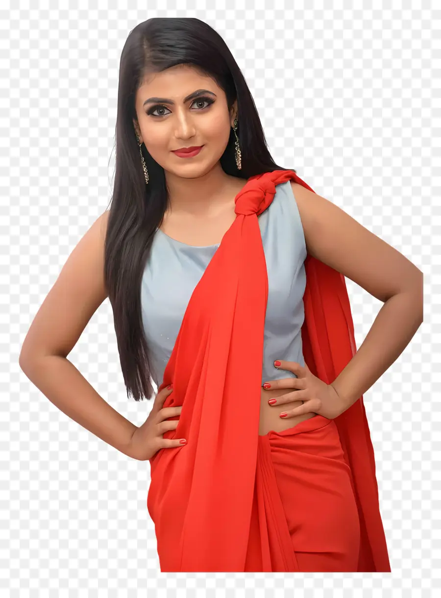 Kavya Ramesh，Femme En Sari Rouge PNG