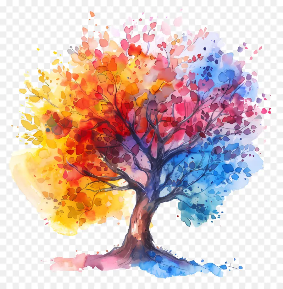 Arbre Aquarelle，Arbre Coloré PNG