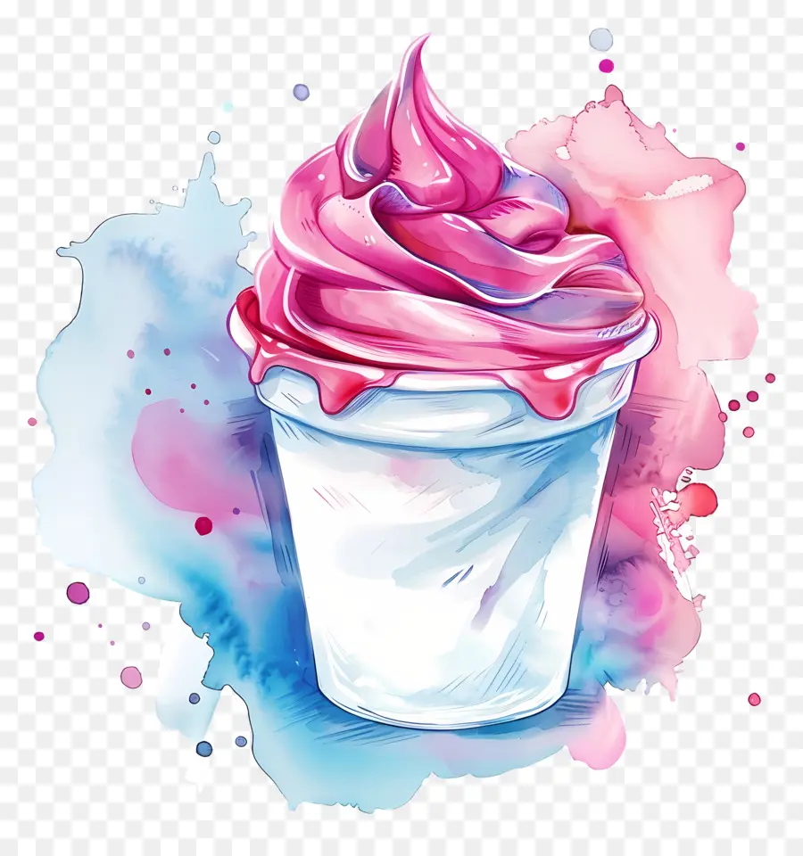 Tasse De Yaourt Aquarelle，Glace Rose PNG