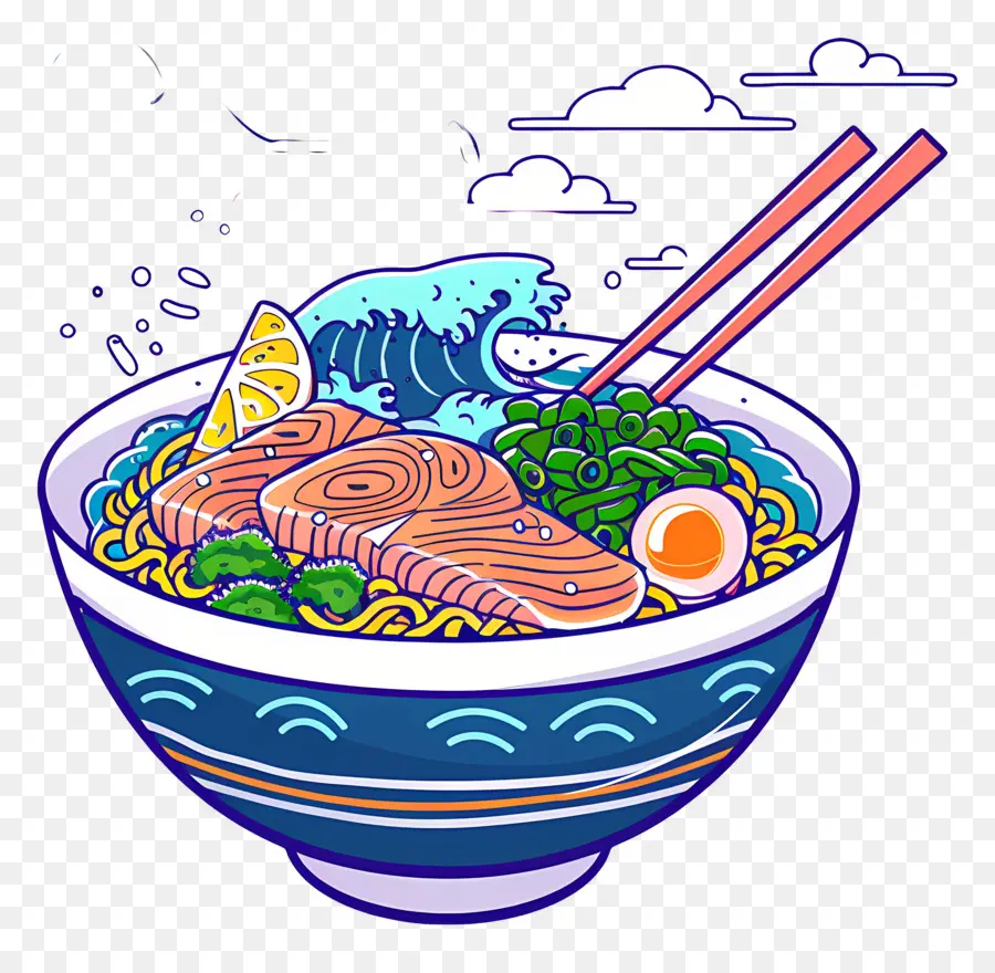 Bol De Ramen，Bol De Nouilles Au Saumon PNG