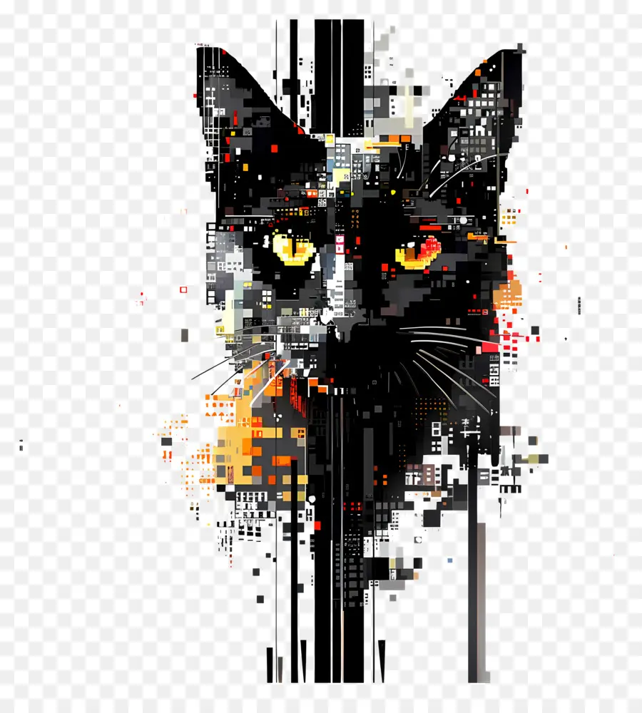 Chat Pixelisé，Chat Noir Abstrait PNG