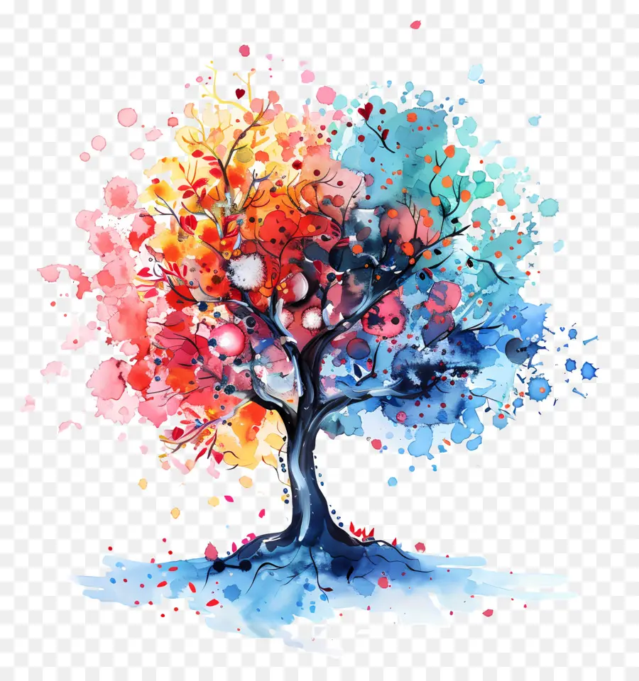 Arbre Aquarelle，Arbre Coloré PNG