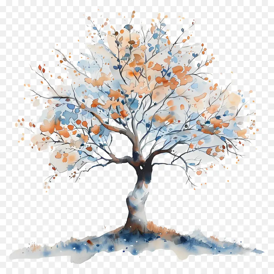 Arbre Aquarelle，Arbre Bleu PNG