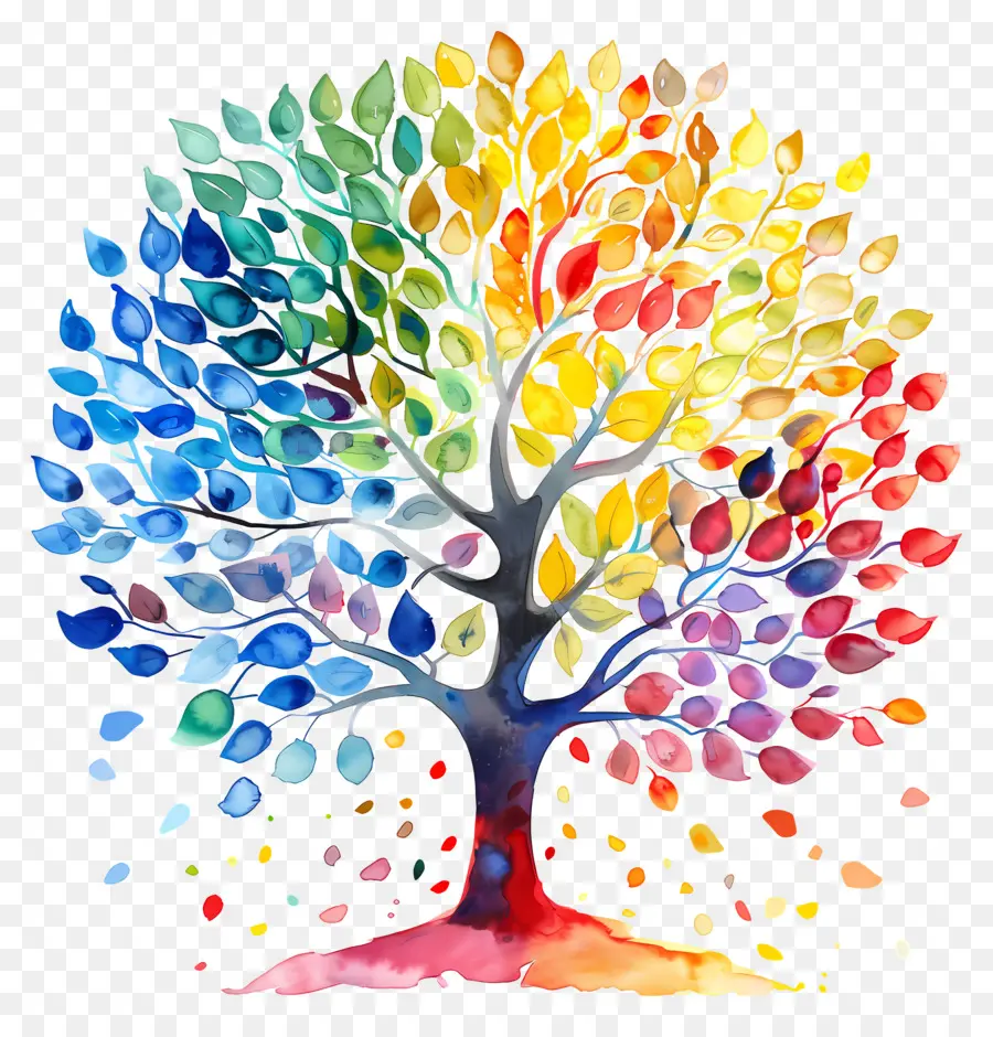 Arbre Aquarelle，Arbre Coloré PNG