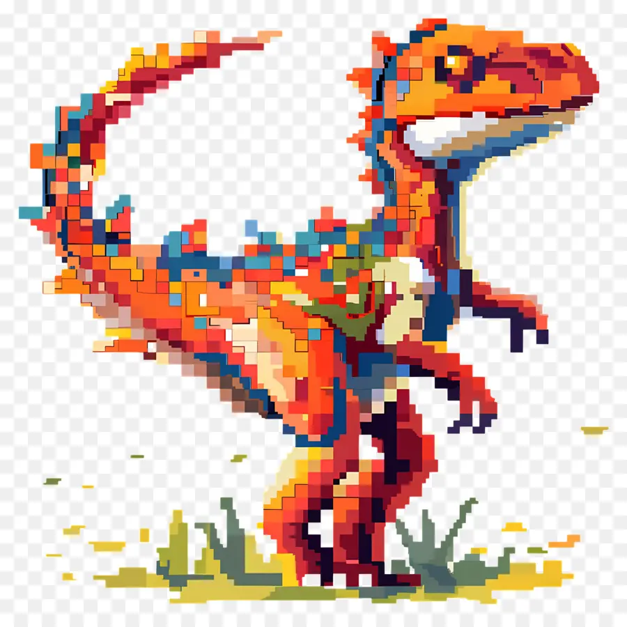 Dinosaure Pixelisé，Dinosaure Orange PNG