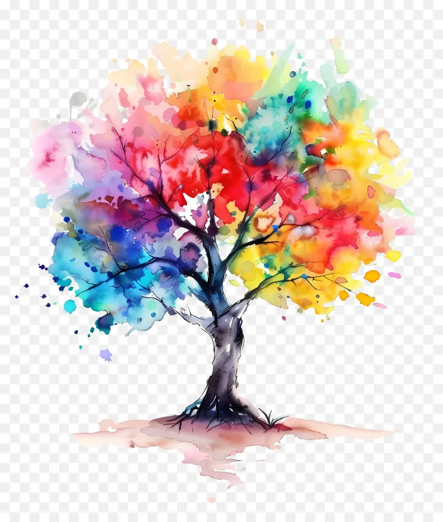 Arbre Aquarelle，Arbre Coloré PNG