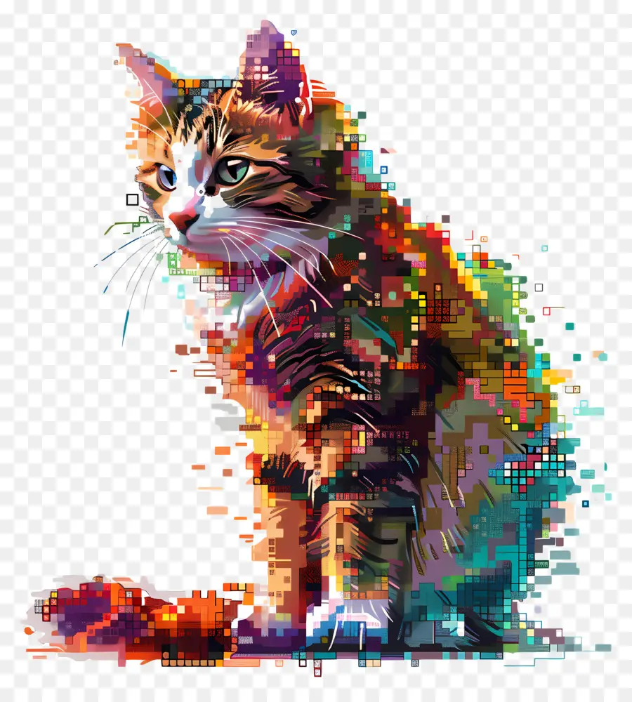 Chat Pixelisé，Chat Pixelisé Coloré PNG