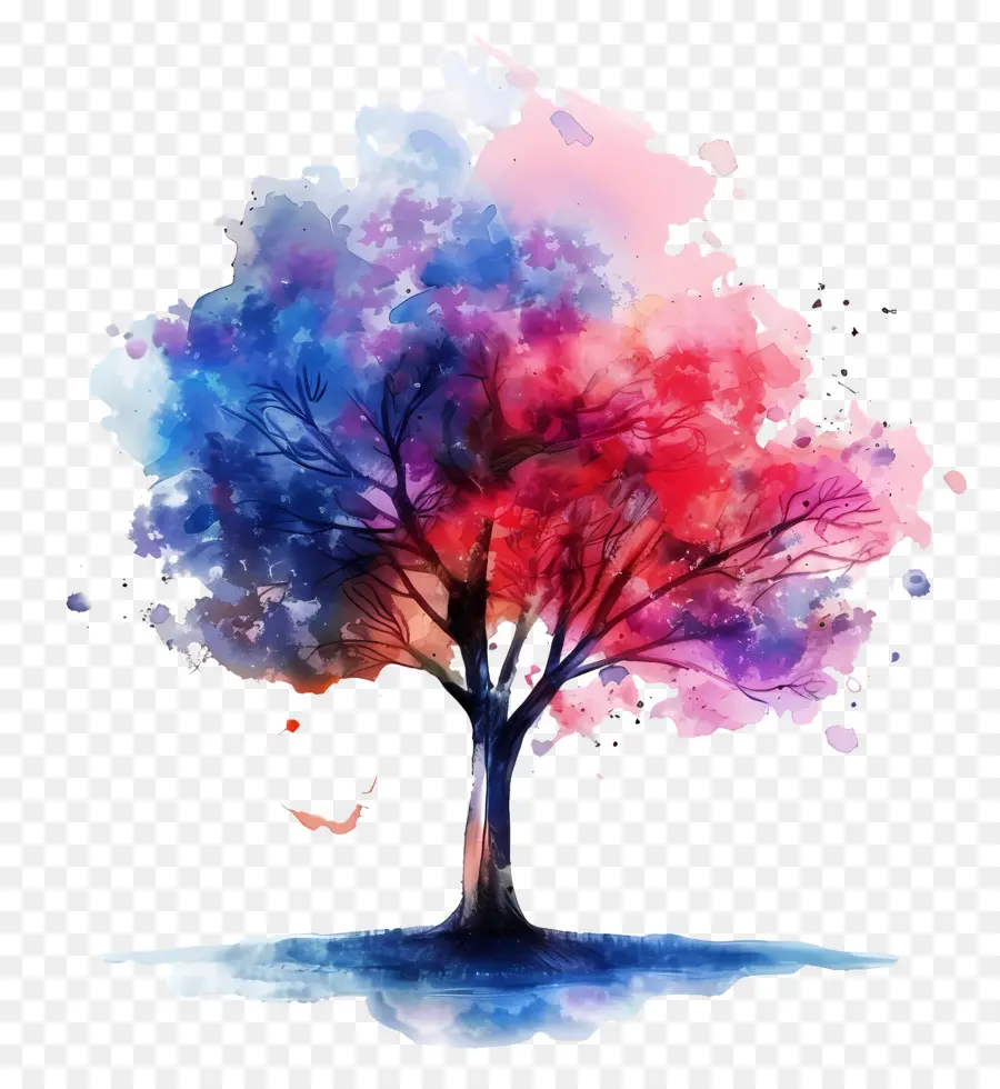 Arbre Aquarelle，Arbre Violet PNG