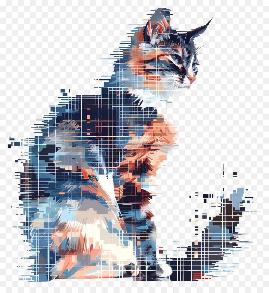 Chat Pixelisé，Chat Pixélisé PNG