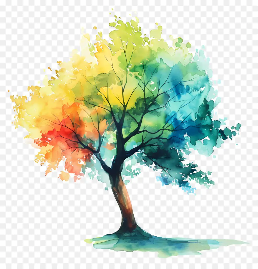 Arbre Aquarelle，Arbre Coloré PNG