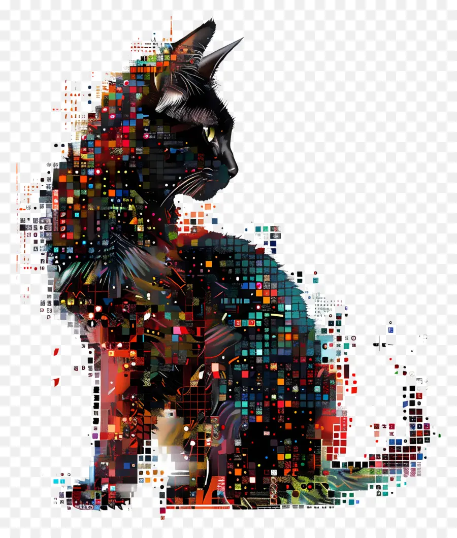 Chat Pixelisé，Chat Numérique PNG