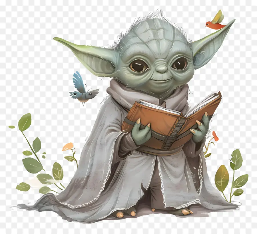 Yoda，Créature Verte Avec Livre PNG