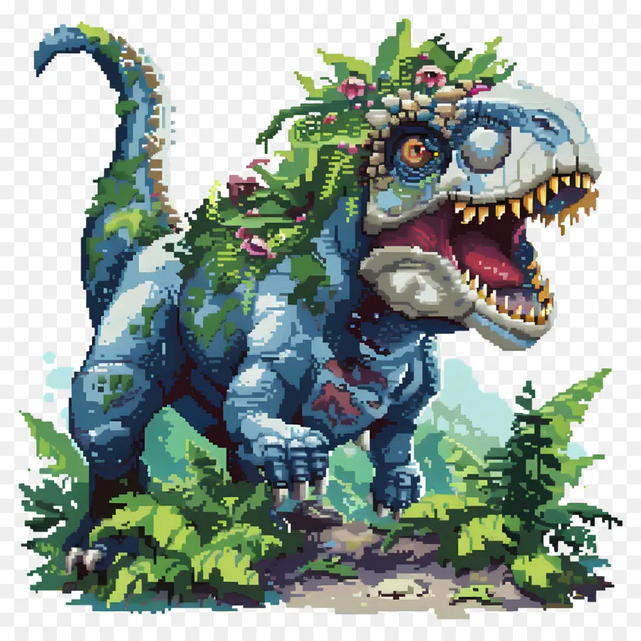 Dinosaure Pixelisé，Dinosaure Bleu PNG