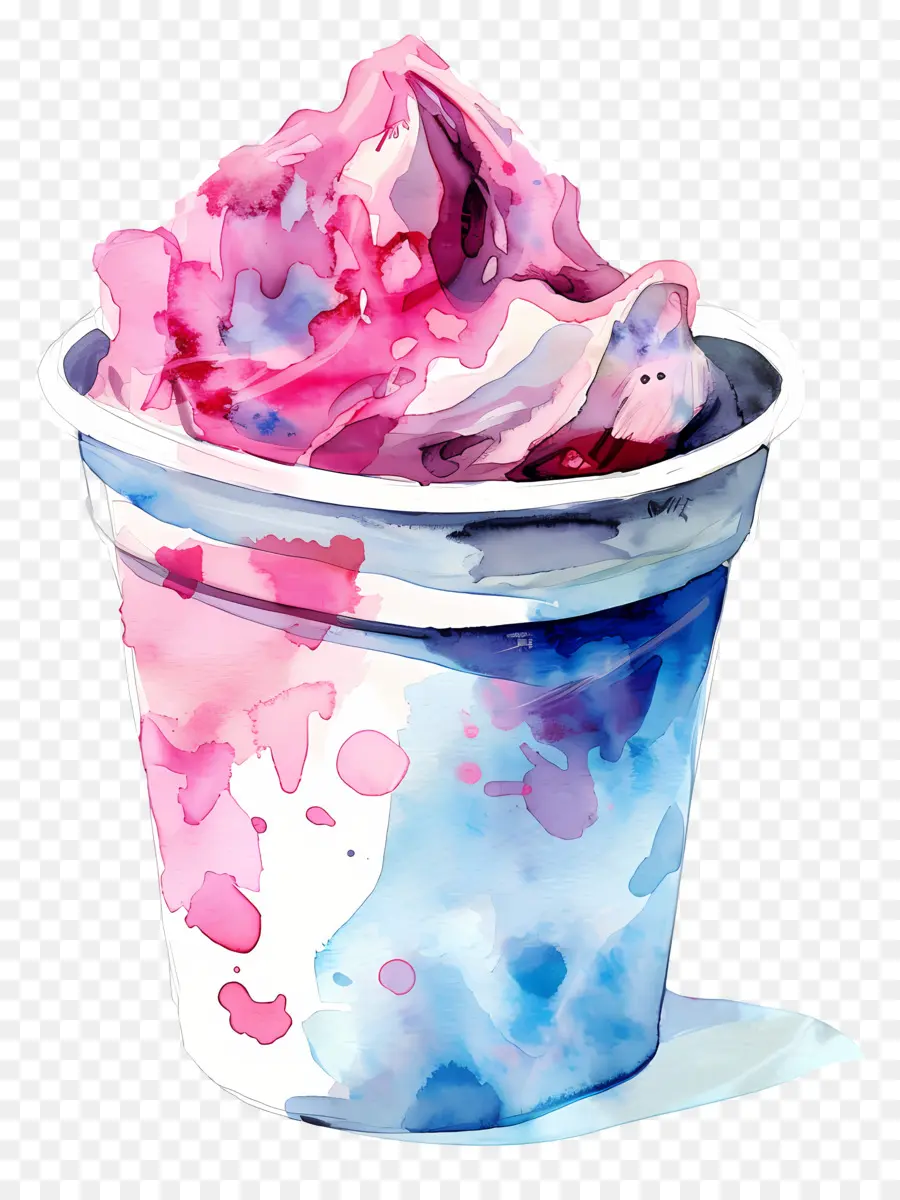 Tasse De Yaourt Aquarelle，Glace Colorée PNG