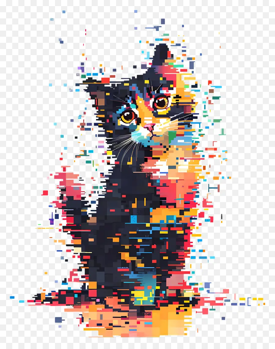 Chat Pixelisé，Chat Pixelisé Coloré PNG