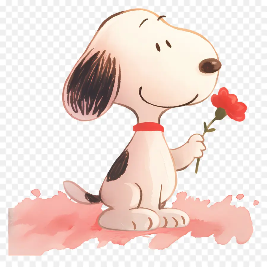 Snoopy，Chien De Dessin Animé Avec Fleur PNG