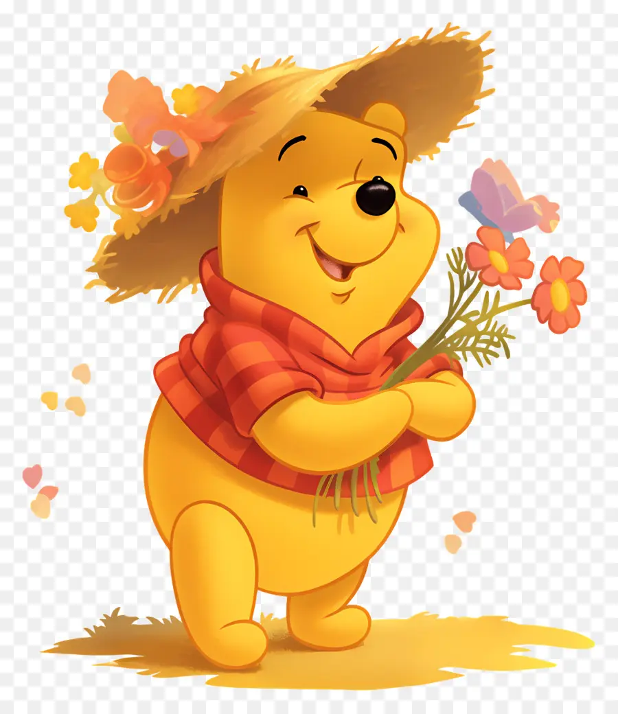 Winnie L'ourson，Ours Jaune Avec Des Fleurs PNG