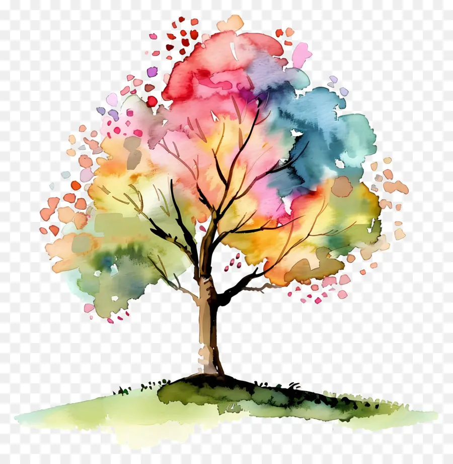 Arbre Aquarelle，Arbre Coloré PNG