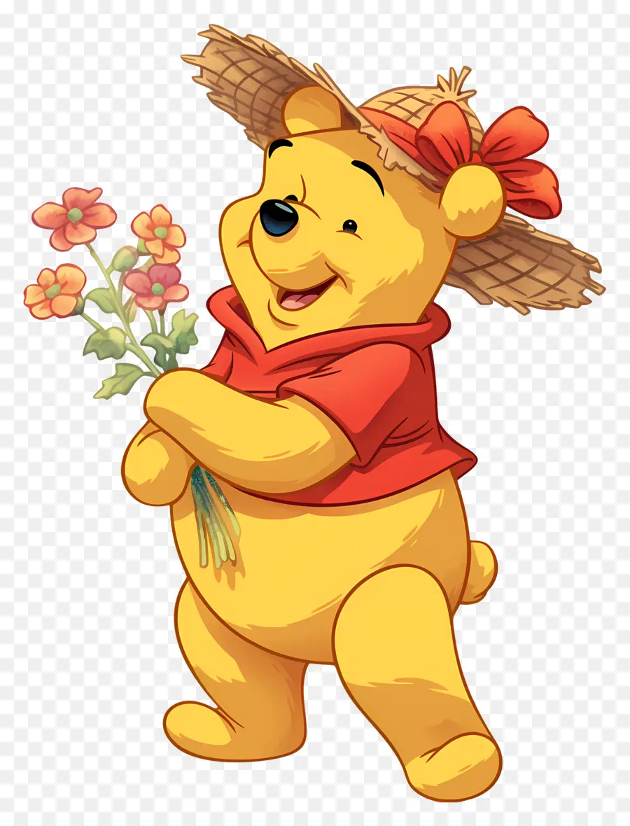 Winnie L'ourson，Ours Jaune Avec Des Fleurs PNG