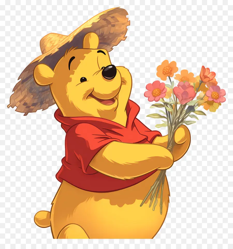 Winnie L'ourson，Ours Jaune Avec Des Fleurs PNG