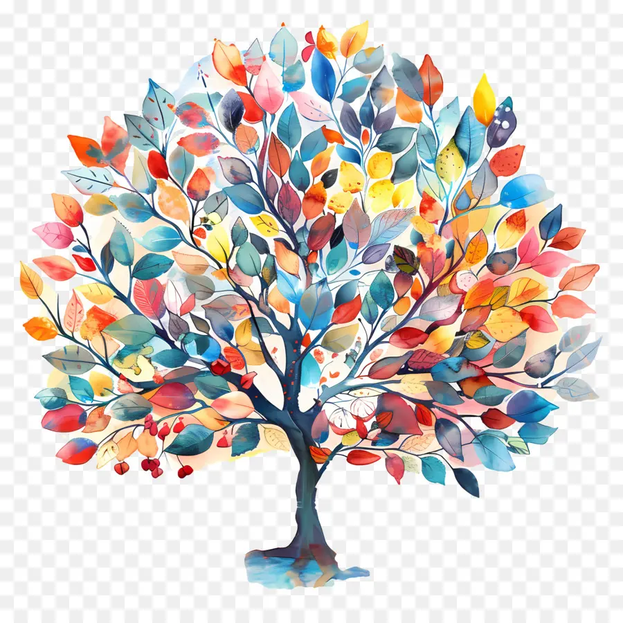 Arbre Aquarelle，Arbre Coloré PNG