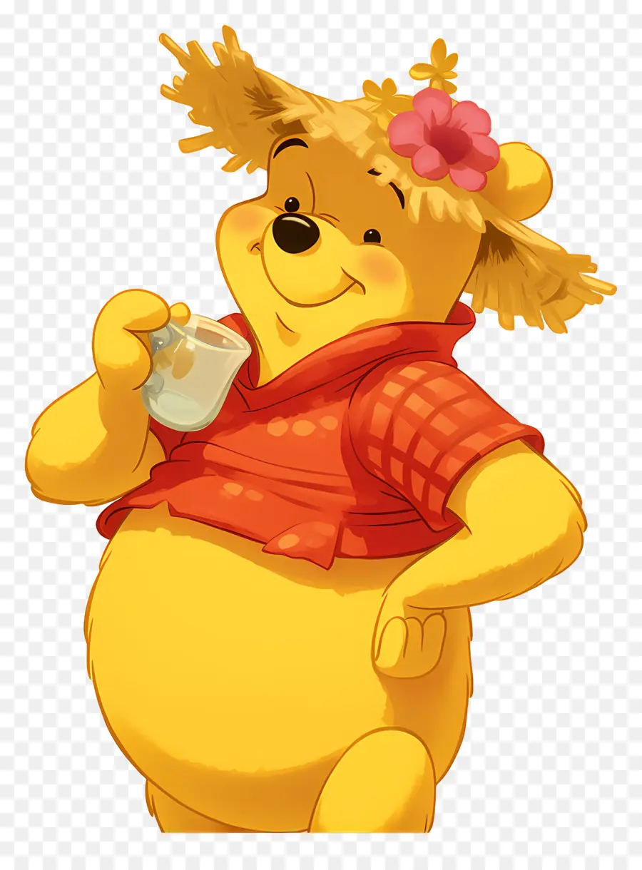 Winnie L'ourson，Ours Jaune Avec Chapeau De Paille PNG