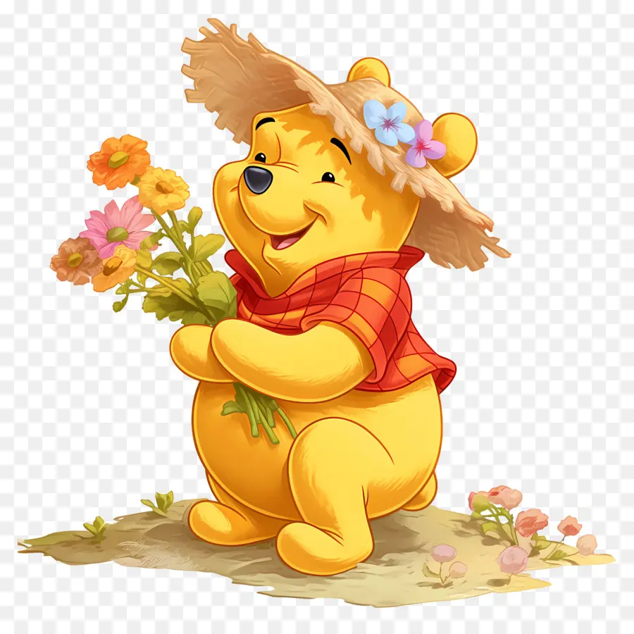 Winnie L'ourson，Ours Jaune Avec Des Fleurs PNG