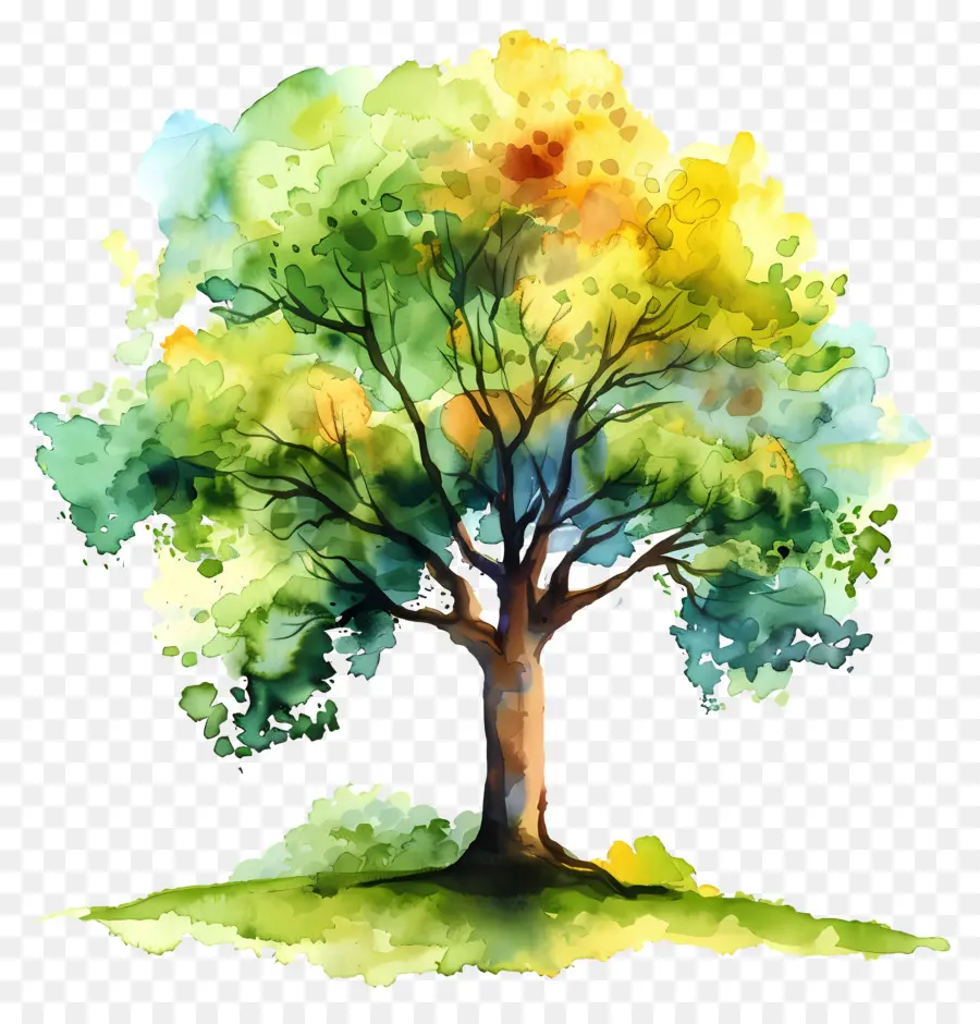 Arbre Aquarelle，Arbre Vert PNG