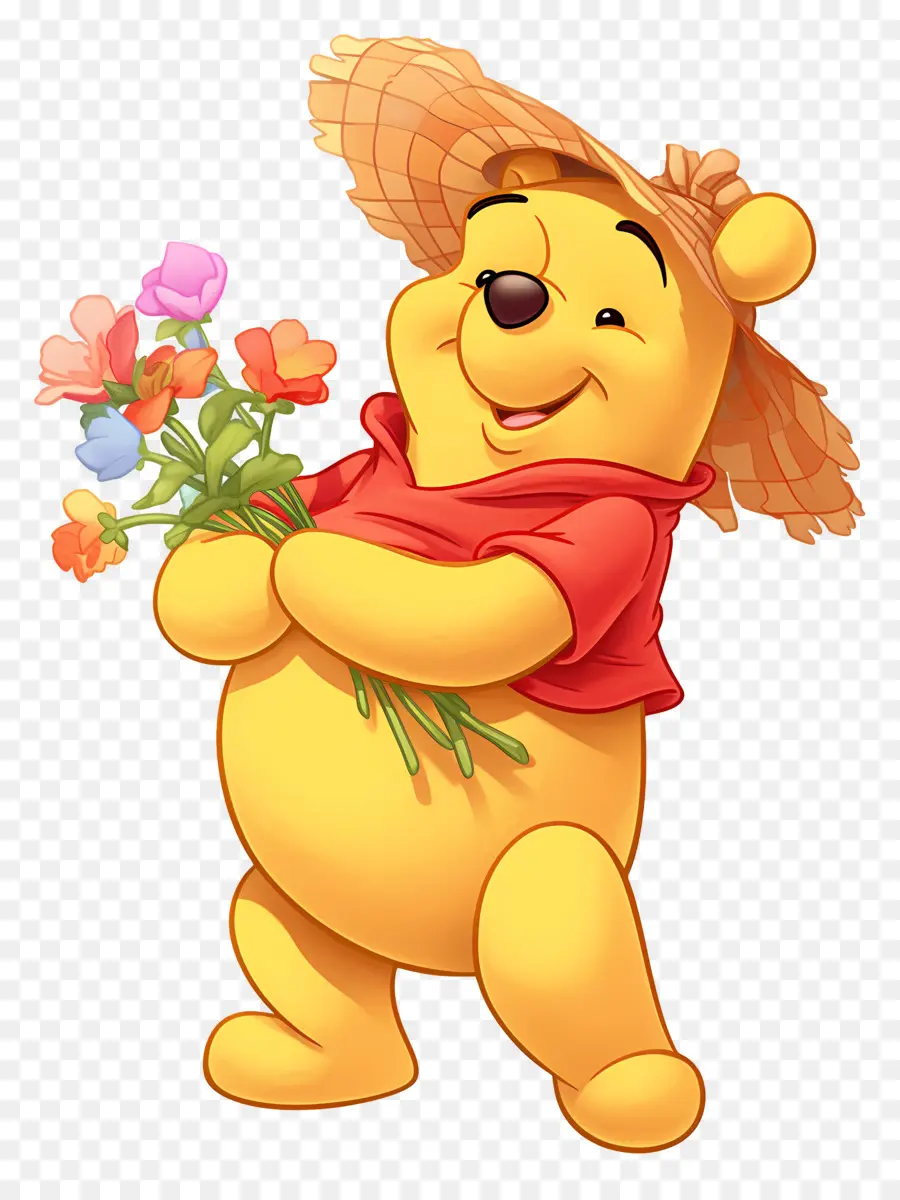 Winnie L'ourson，Ours Jaune Avec Des Fleurs PNG