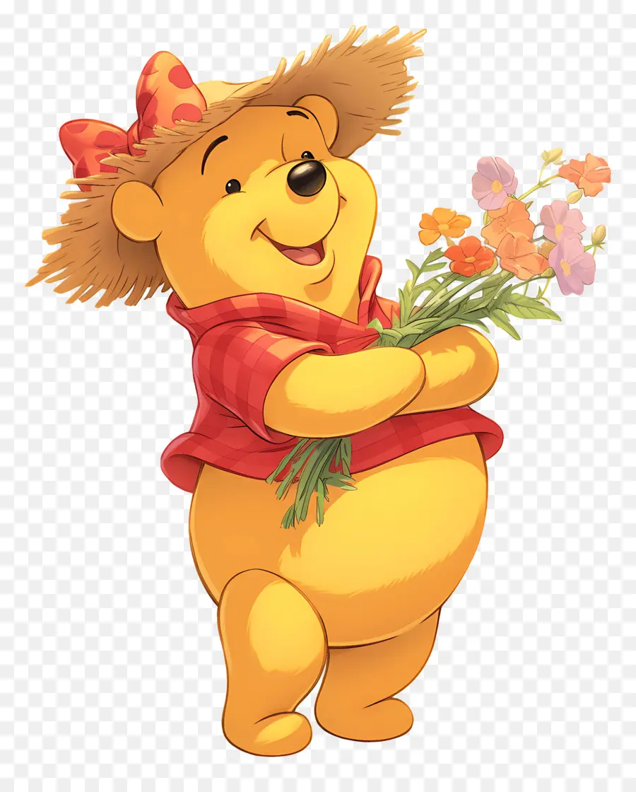 Winnie L'ourson，Ours Jaune Avec Des Fleurs PNG