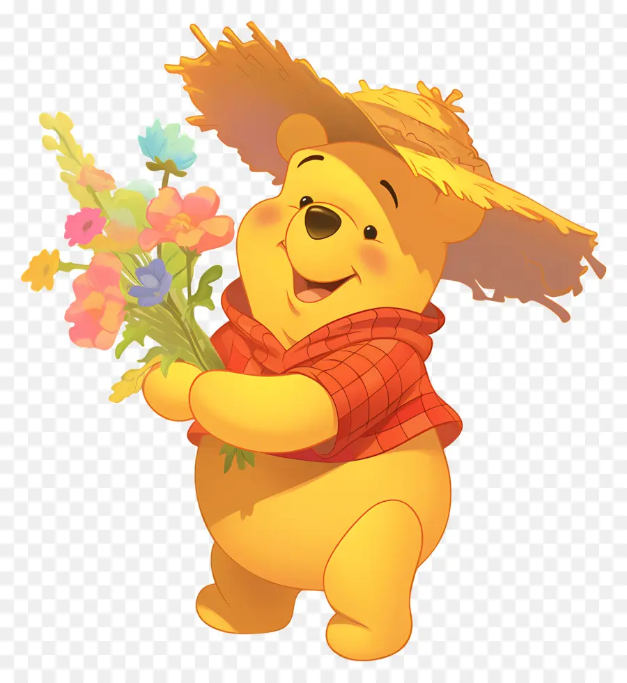 Winnie L'ourson，Ours Jaune Avec Des Fleurs PNG