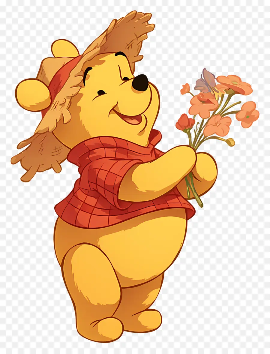 Winnie L'ourson，Ours Jaune Avec Des Fleurs PNG