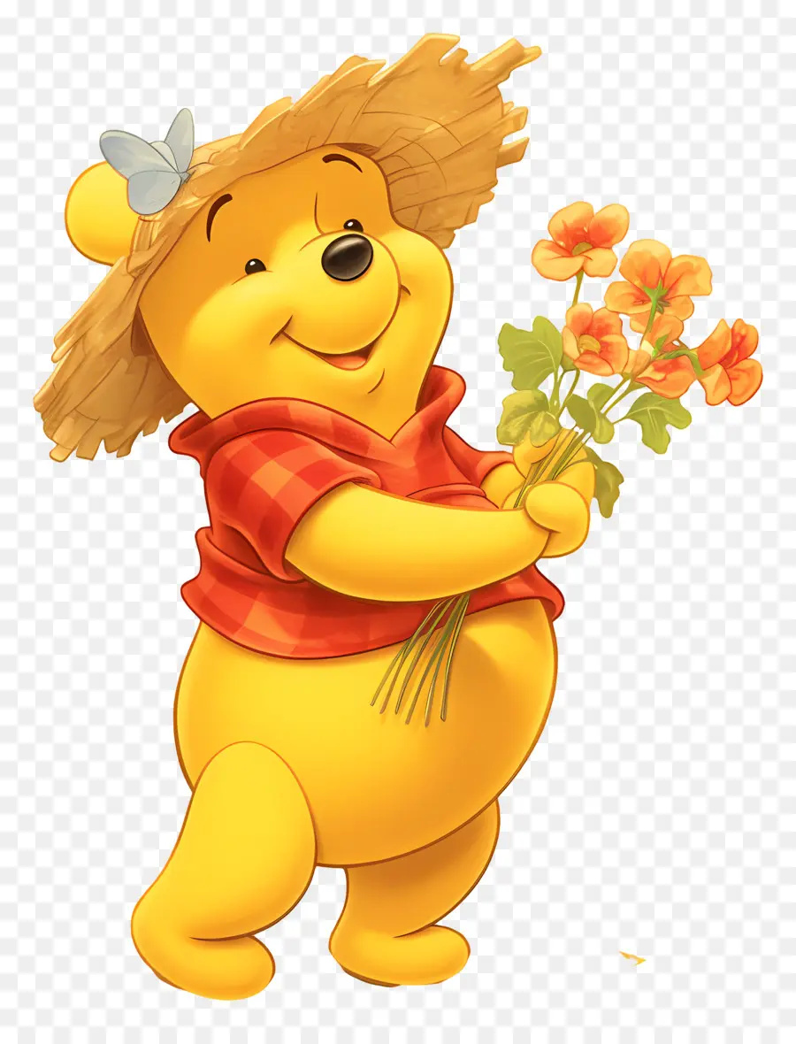 Winnie L'ourson，Ours Jaune Avec Des Fleurs PNG