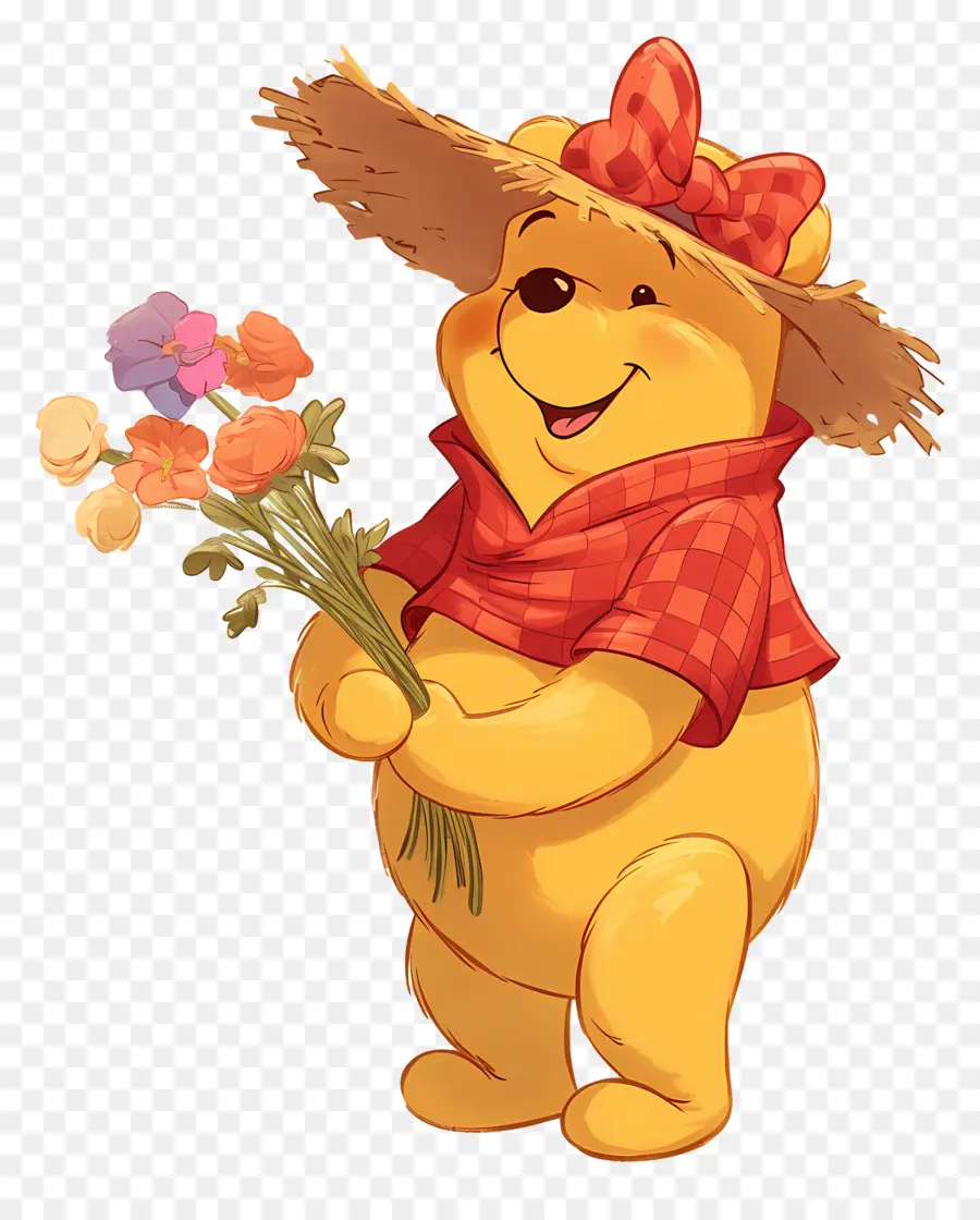 Winnie L'ourson，Ours Jaune Avec Des Fleurs PNG