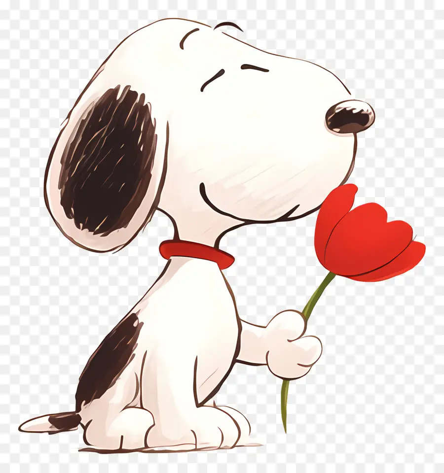 Snoopy，Chien De Dessin Animé Avec Rose PNG