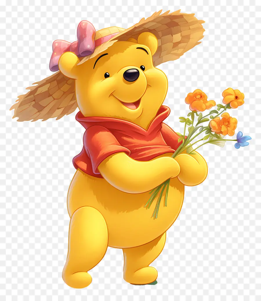 Winnie L'ourson，Ours Jaune Avec Des Fleurs PNG