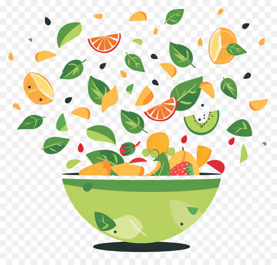 Salade De Fruits，Fruits Et Feuilles PNG