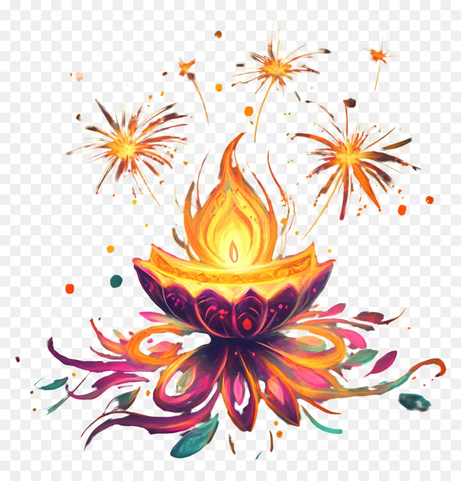 Feux D'artifice De Diwali，Lampe Diwali PNG