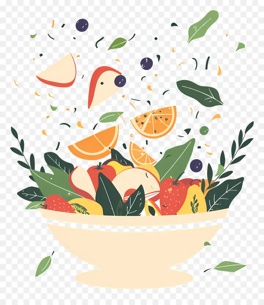 Salade De Fruits，Fruits Et Feuilles PNG