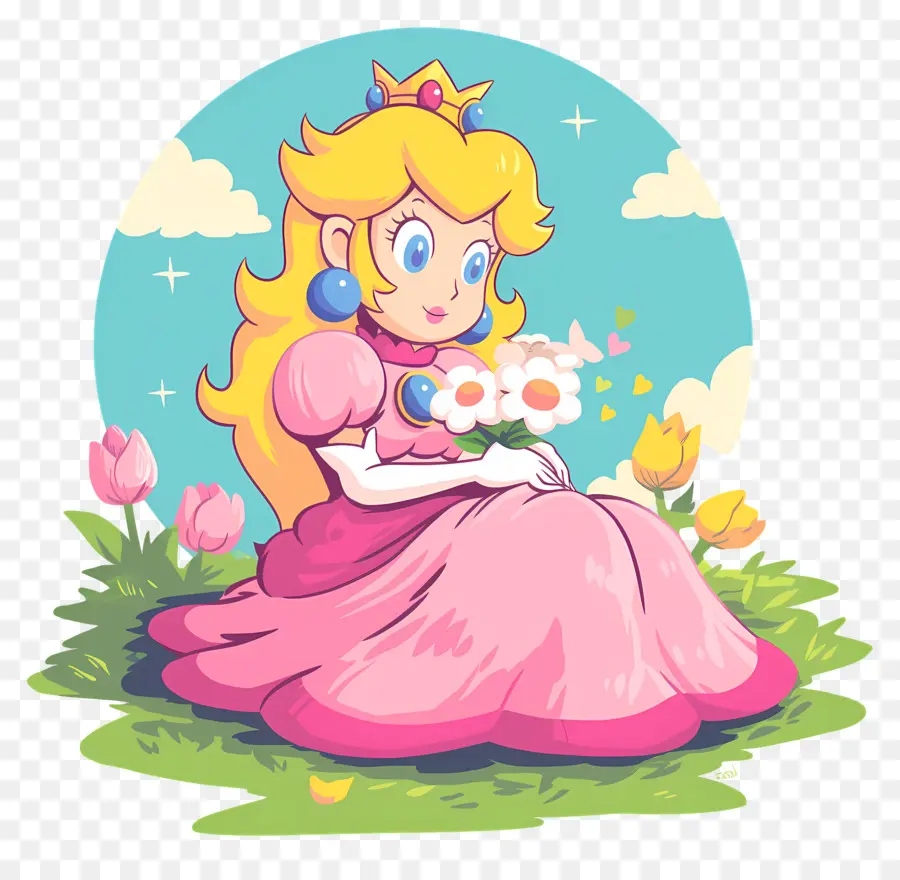 Princesse Pêche，Princesse En Robe Rose PNG