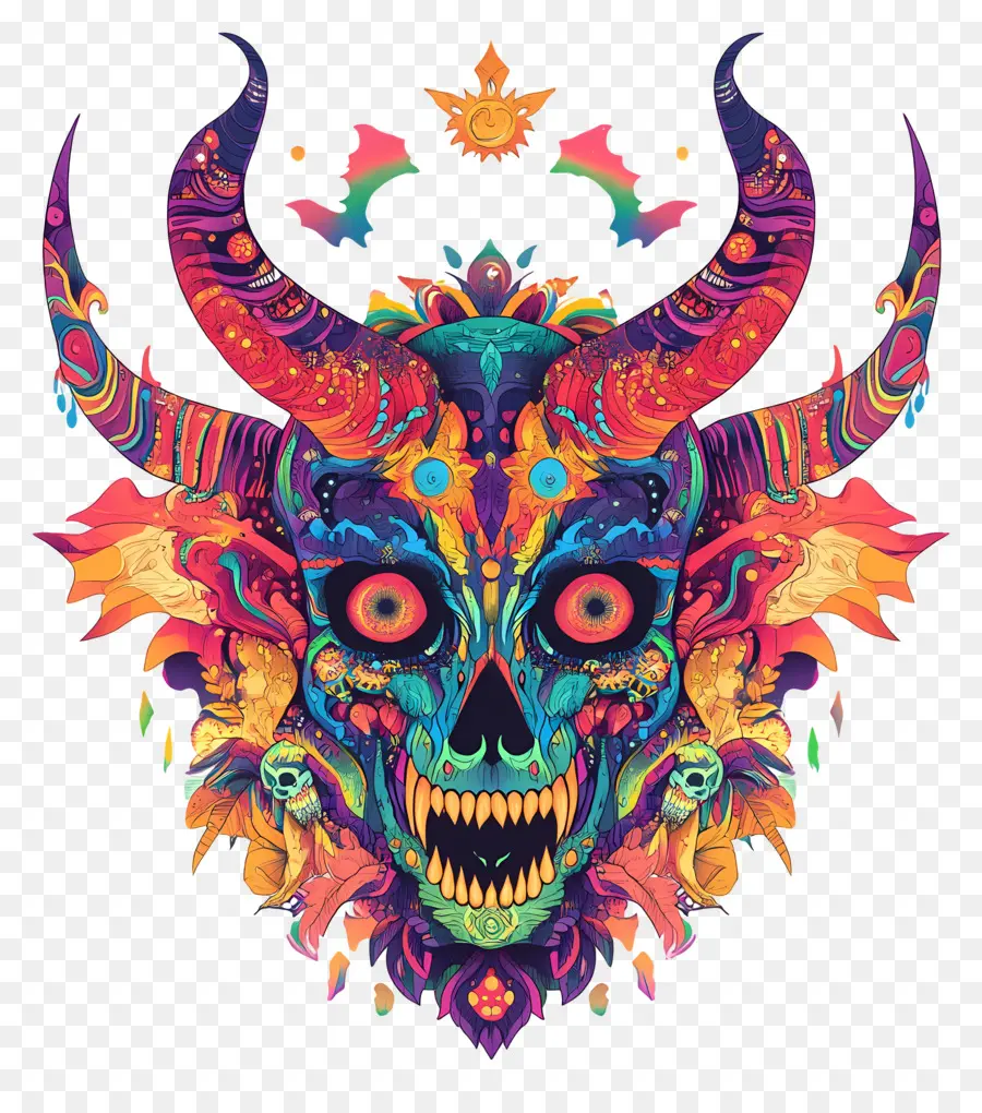 Diable D'halloween，Visage De Démon Coloré PNG