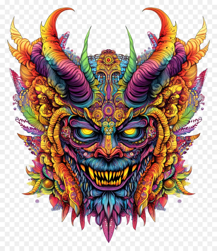 Diable D'halloween，Visage De Démon Coloré PNG