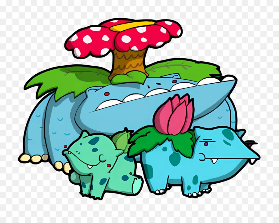 Bulbizarre，Famille Bulbasaur De Dessin Animé PNG