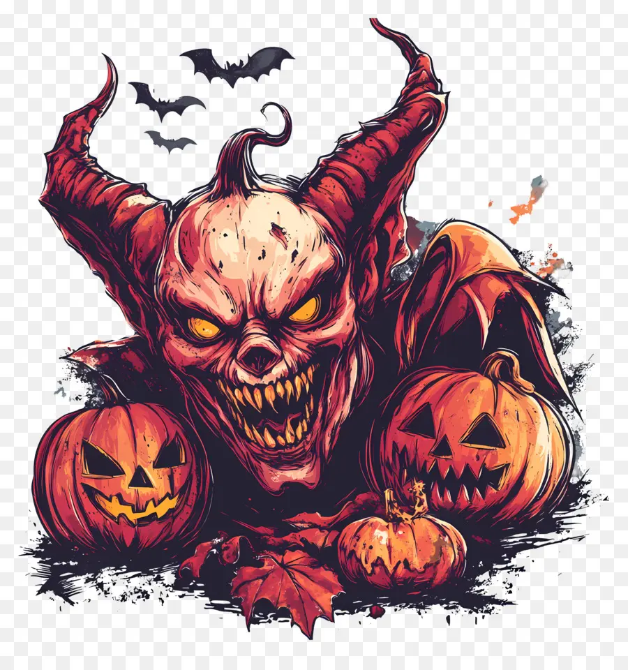 Diable D'halloween，Crâne De Citrouille PNG