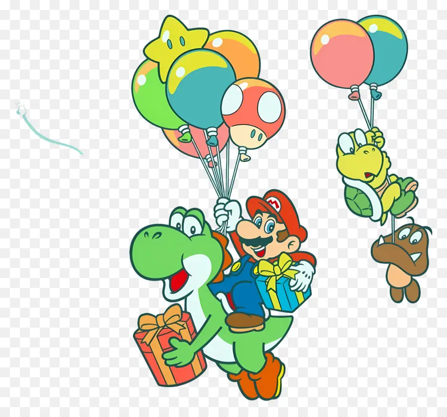 Super Mario，Personnages De Dessins Animés Avec Des Ballons PNG